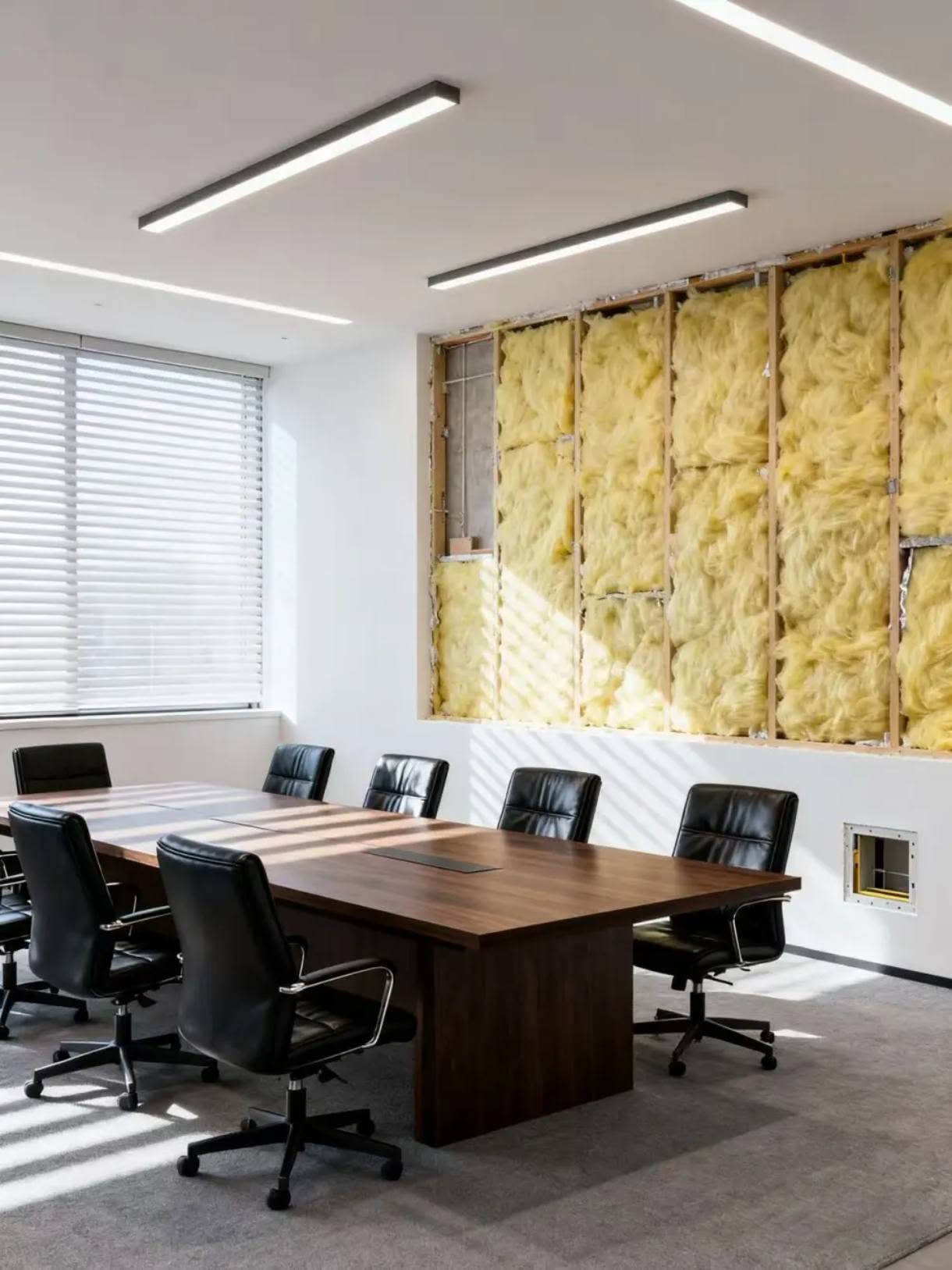 Conference Room Wall Insulation Exposed