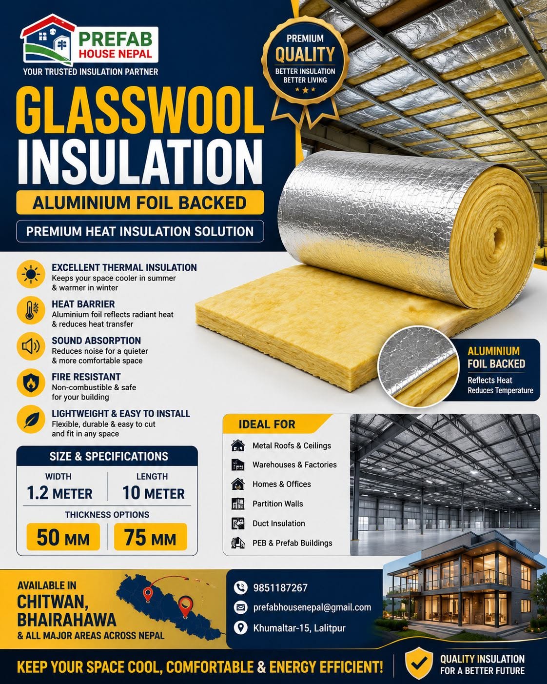 GlassWool Insulation — Aluminium Foil Backed